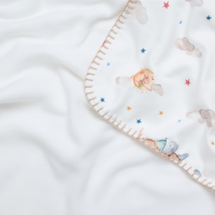 Manta polar con estampado de elefantes Sielu color blanco Poliéster