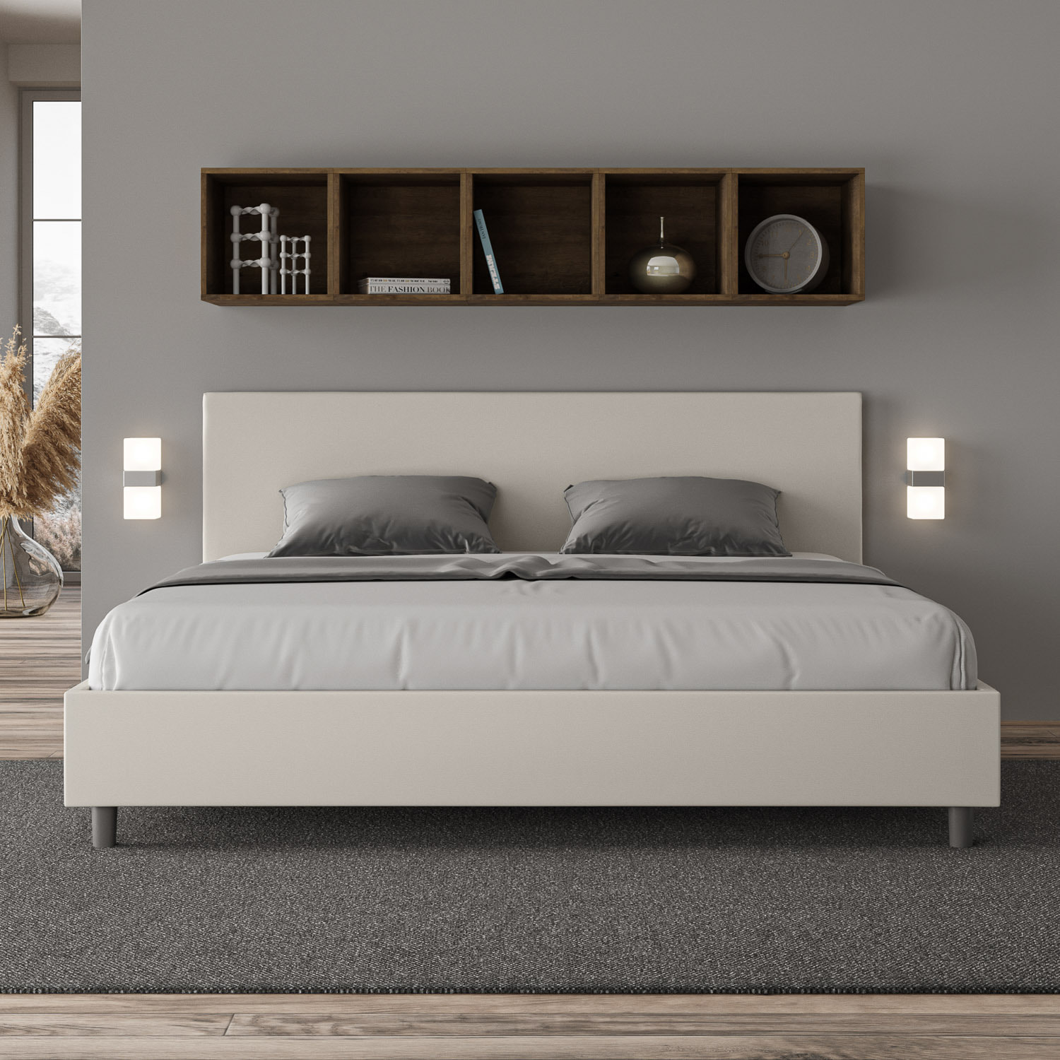 Letto matrimoniale king size con rete imbottito 200x210 similpelle bianco Adele