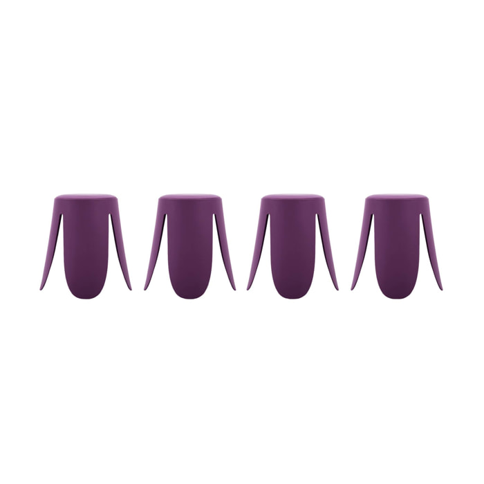 Set de 4 tabourets empilables simili cuir violet. Niki Ø30 / 44 x H46cm