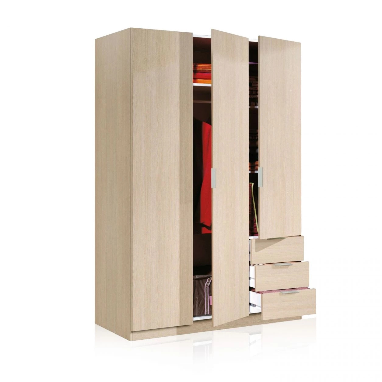 Armario Hexa 3 puertas 3 cajones Roble