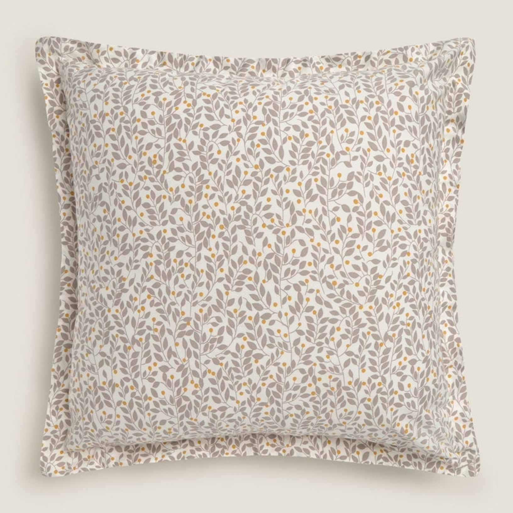 Funda cojín algodón sostenible hojas Foja color amarillo 100% Algodón percal