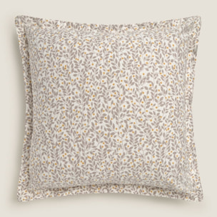 Funda cojín algodón sostenible hojas Foja color amarillo 100% Algodón percal