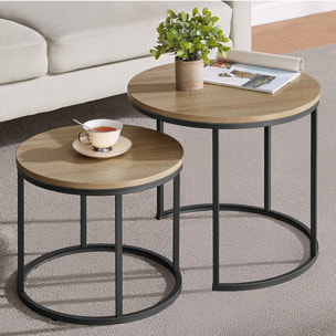 Set di 2 tavolini da caffè tondi stile industrial rovere e nero