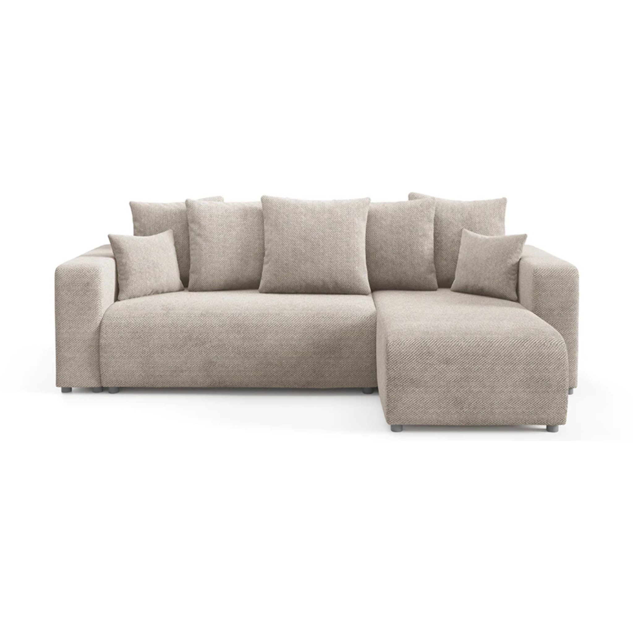 GLORIA - Canapé d'angle droit convertible 4 places en tissu beige