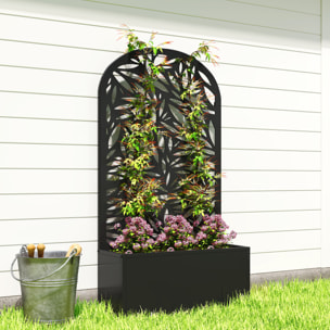 Jardinière treillis haut design graphique feuillage 61 x 23 x 113 cm métal époxy noir