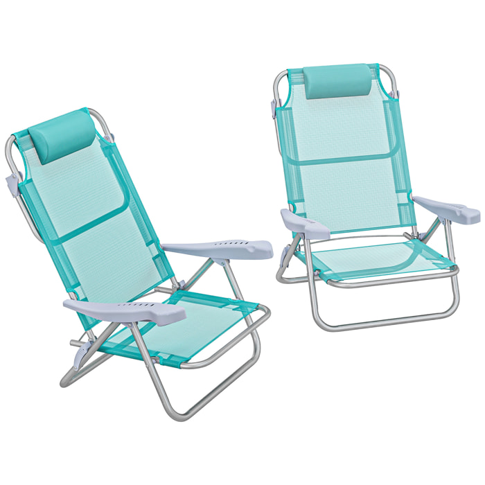 Lot de 2 chaises de jardin camping plage pliables tétière dossier inclinable 6 niv. alu. teslin gris