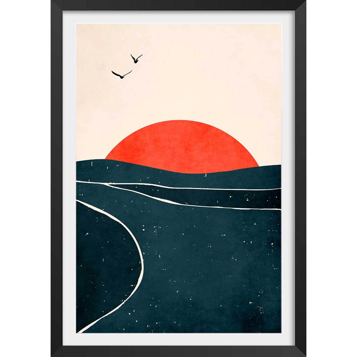 Affiche paysage Brise au sunset Affiche + cadre en bois - Noir