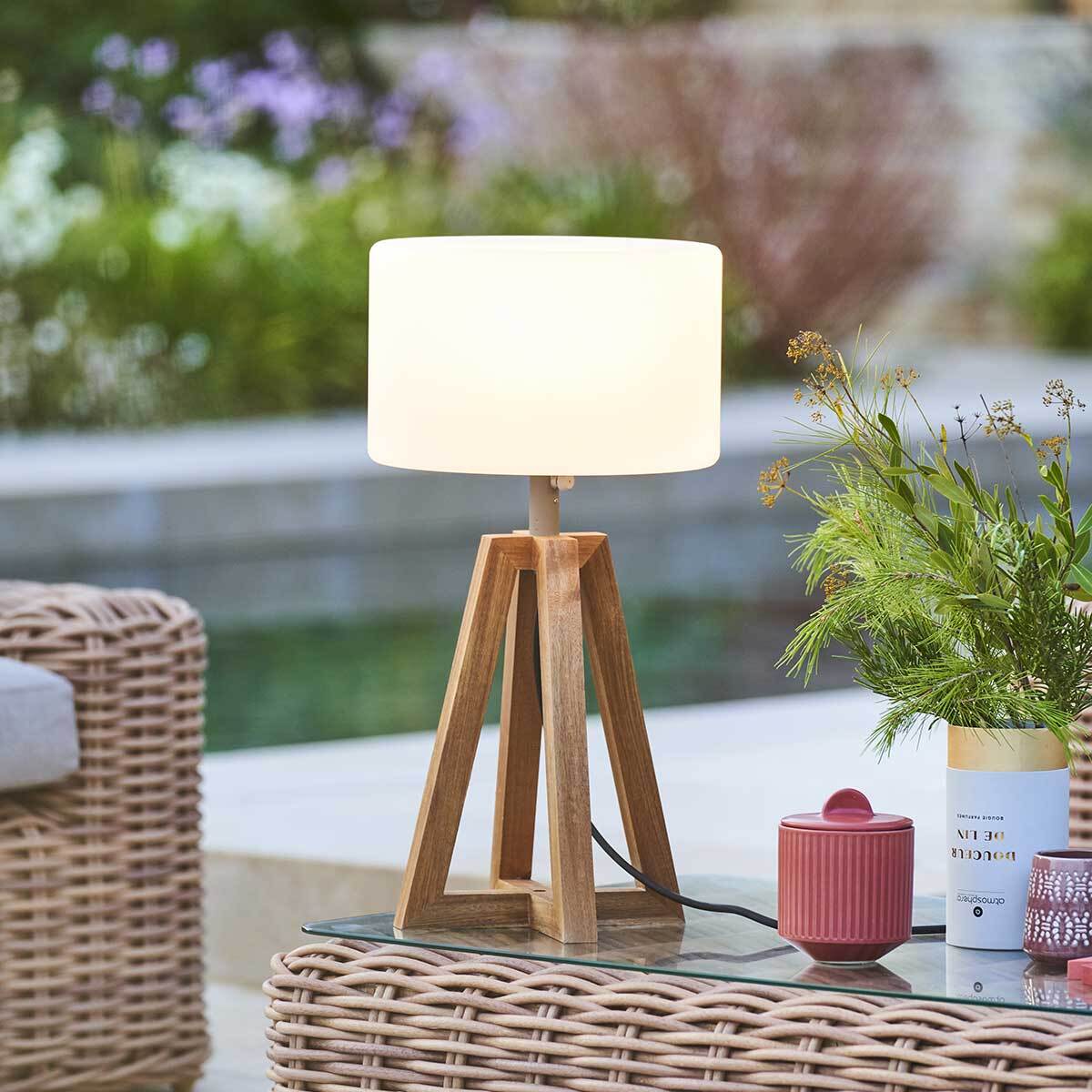 Lampes à poser d'extérieur "Matia" - bois d'acacia - marron caramel - H59 cm
