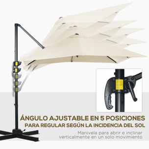 Sombrilla de Jardín de Aluminio 245x245x245 cm Parasol Excéntrico con Manivela Giratorio 360° Inclinación de 3 Niveles Tela Desmontable Crema