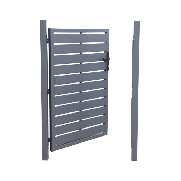 Portillon de jardin 100 x 146 cm en aluminium anthracite avec serrure et poignée. anthracite. traitement anti rouille.