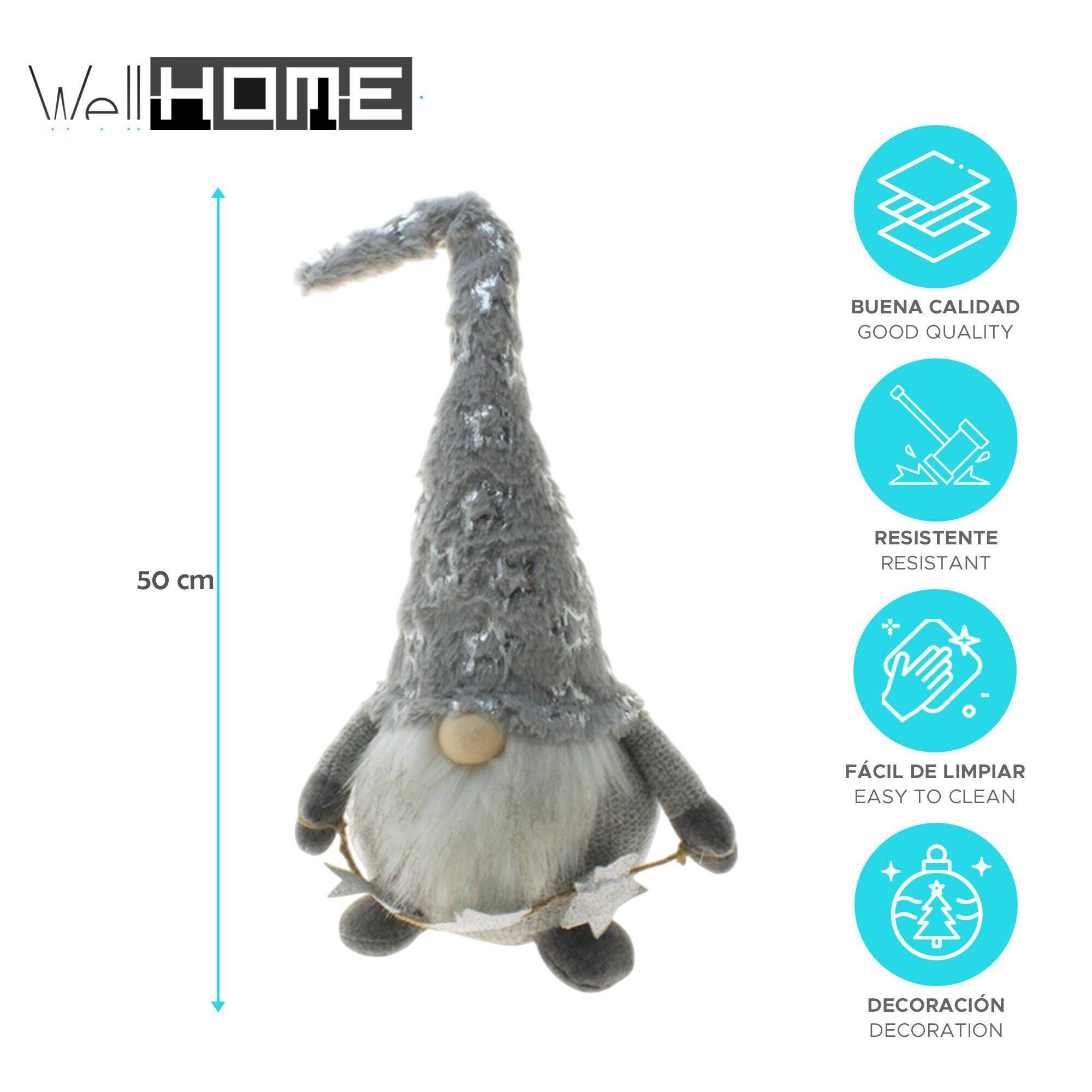 Gnomo decorativo navideño gris con gorro alto de estilo nórdico