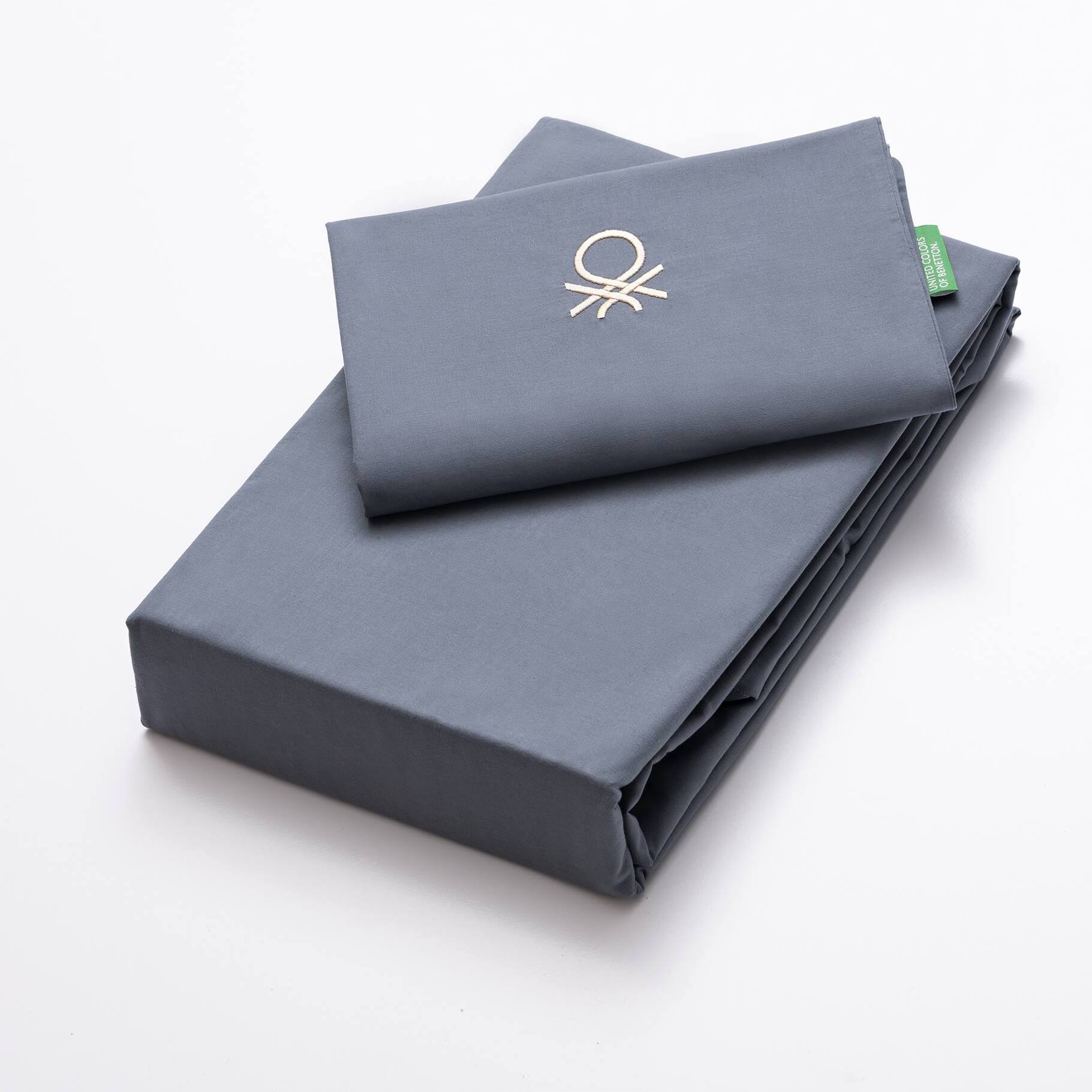 Set 3pc cama (Funda nórdica 260x240cm + 2 Fundas de almohada 63x63cm) en azul oscuro y beige 70%Algodón+30%Poliéster