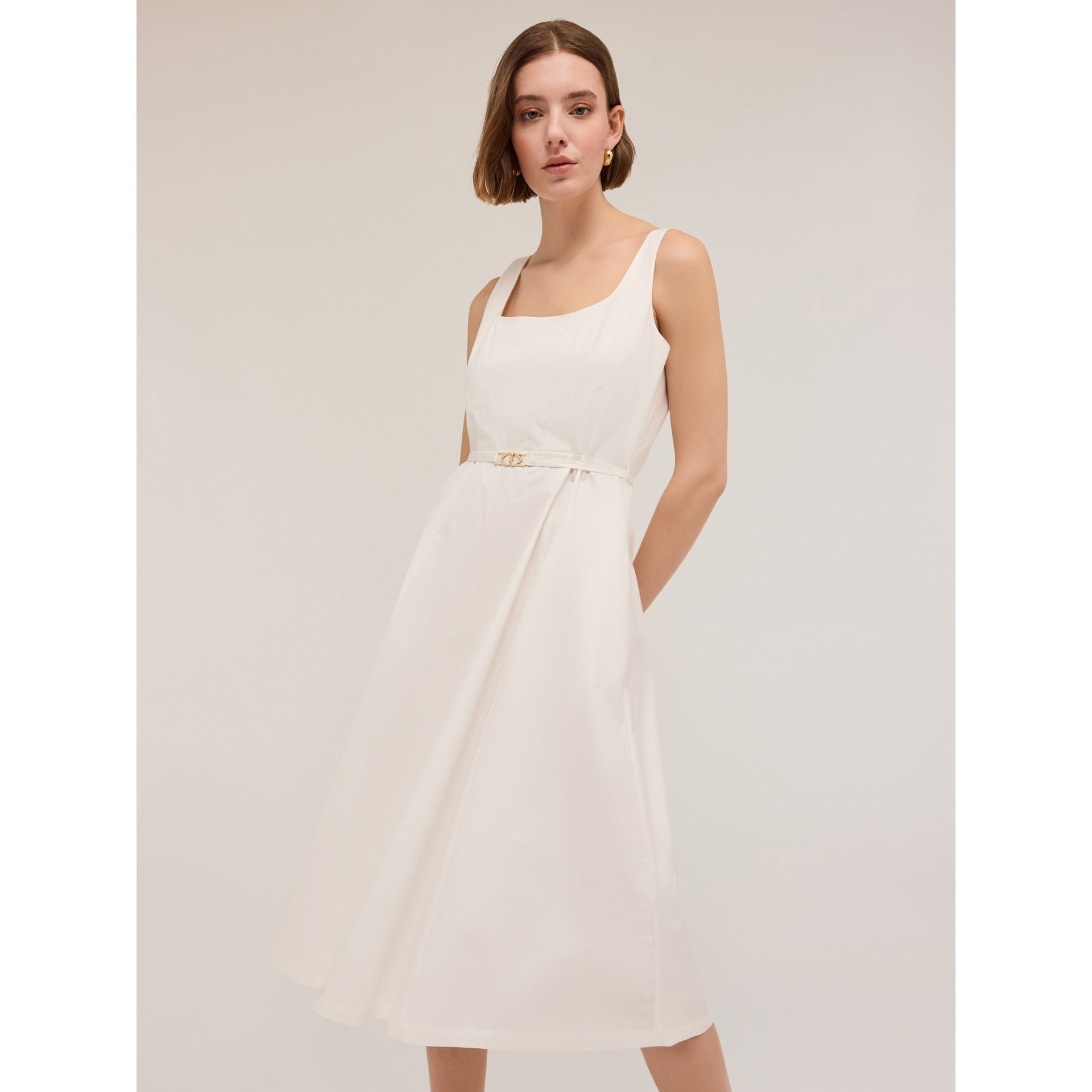 Motivi - Vestido midi de popelina - Blanco