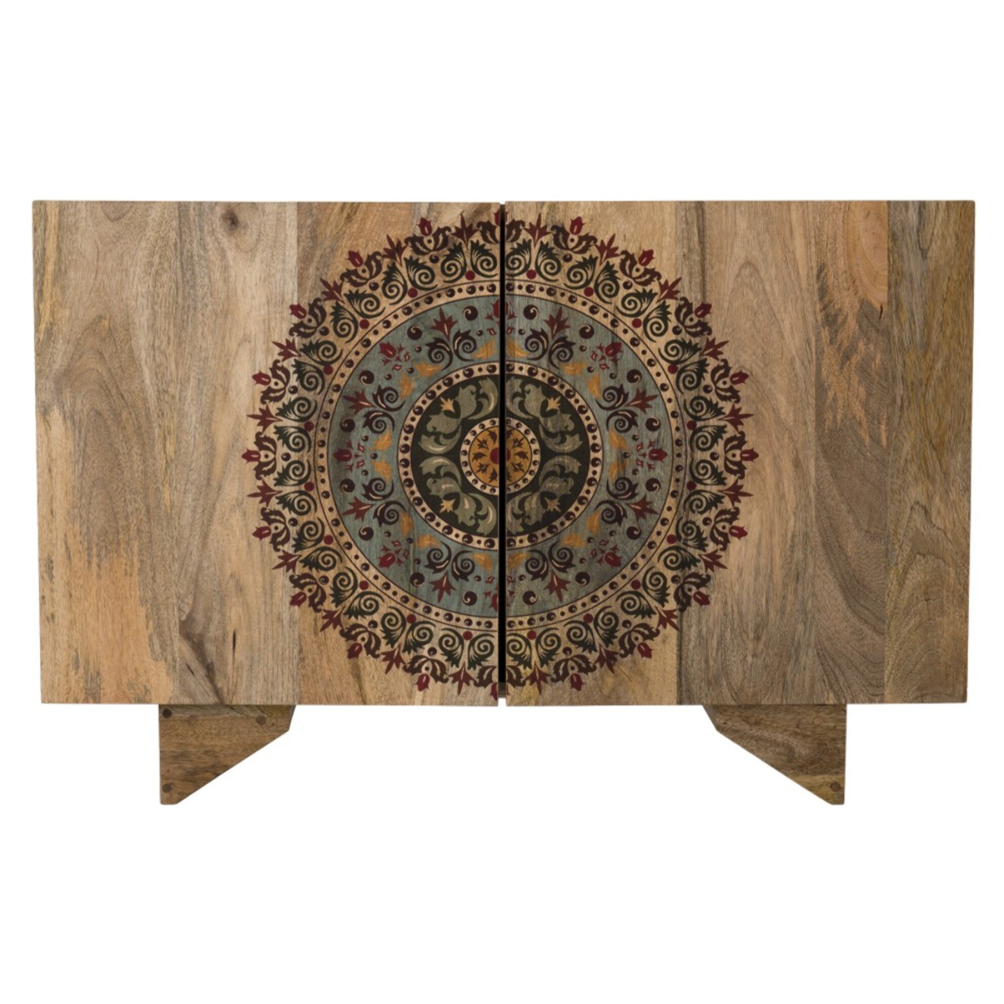 INDRA - Buffet bois Manguier 83x45cm 2 portes 2 étagères Colombo