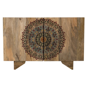 INDRA - Buffet bois Manguier 83x45cm 2 portes 2 étagères Colombo