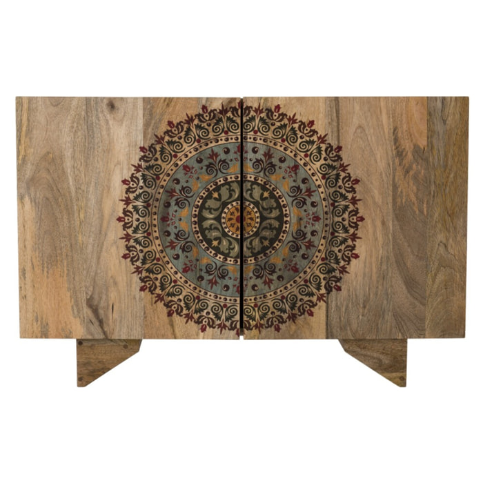 INDRA - Buffet bois Manguier 83x45cm 2 portes 2 étagères Colombo