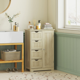 Armario de Baño, Columna de Baño Estrecha con 4 Cajones y Estante Ajustable, Estilo Moderno, para Espacios Pequeños, 56x30x83 cm, Madera Natural