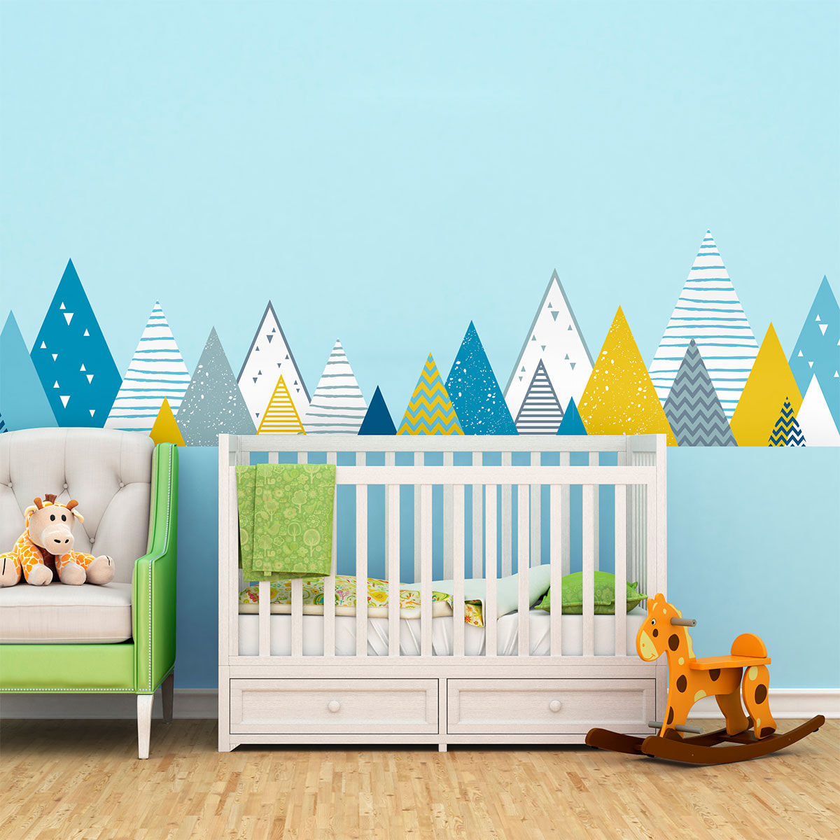 Stickers muraux enfants - Décoration chambre bébé - Autocollant Sticker mural géant enfant montagnes scandinaves BENZKA