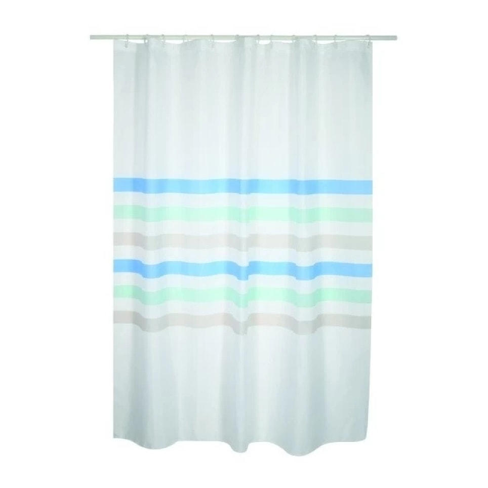 Rideau de douche Polyester SEAUVILLE PASTEL 180x200cm QUALITE PREMIUM Bleu & Blanc - Anneaux inclus MSV