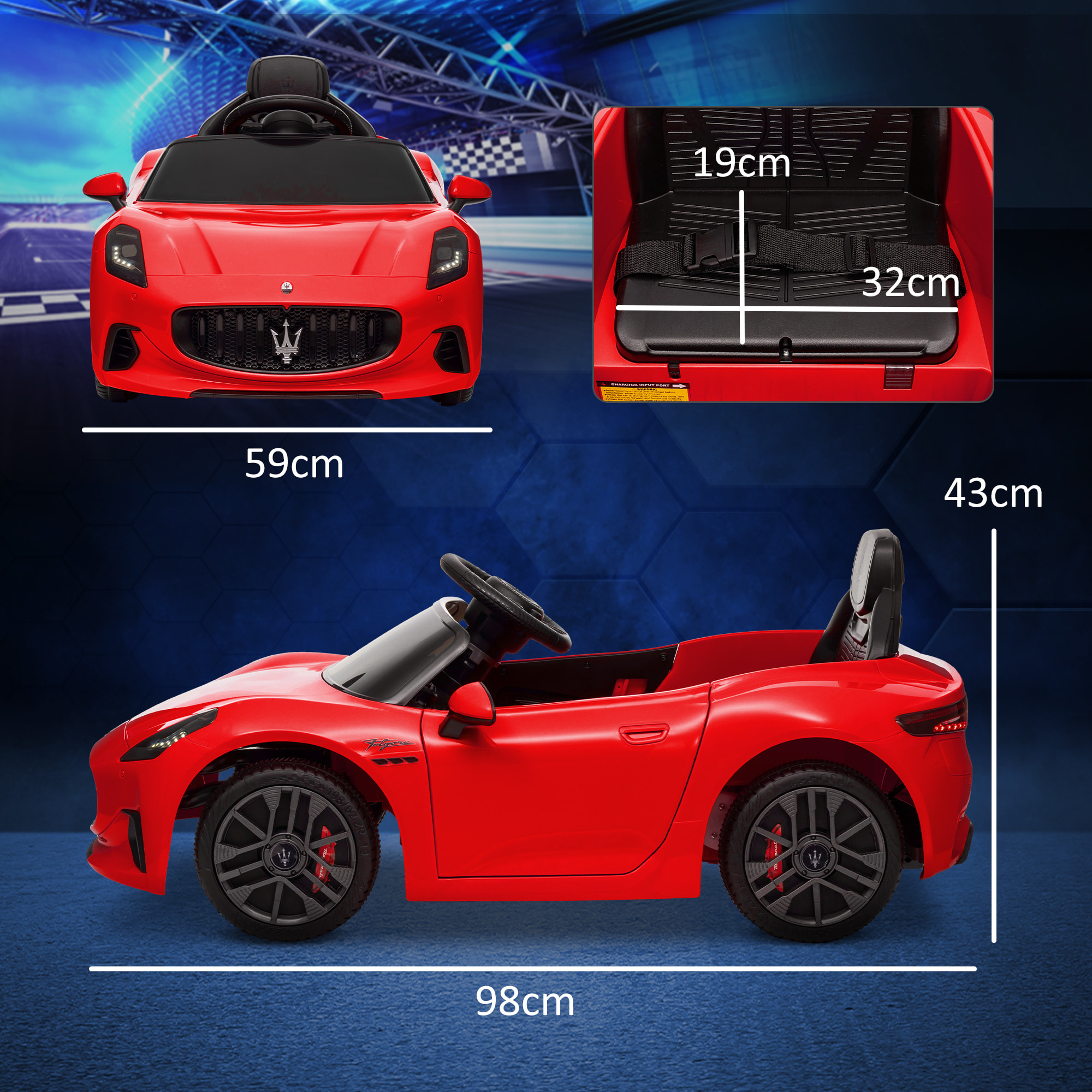 Coche Eléctrico para Niños de +3 Años Maserati Gran Turismo Folgore Coche Eléctrico con Batería 12V Mando a Distancia Faros Bocina y Música MP3 Rojo