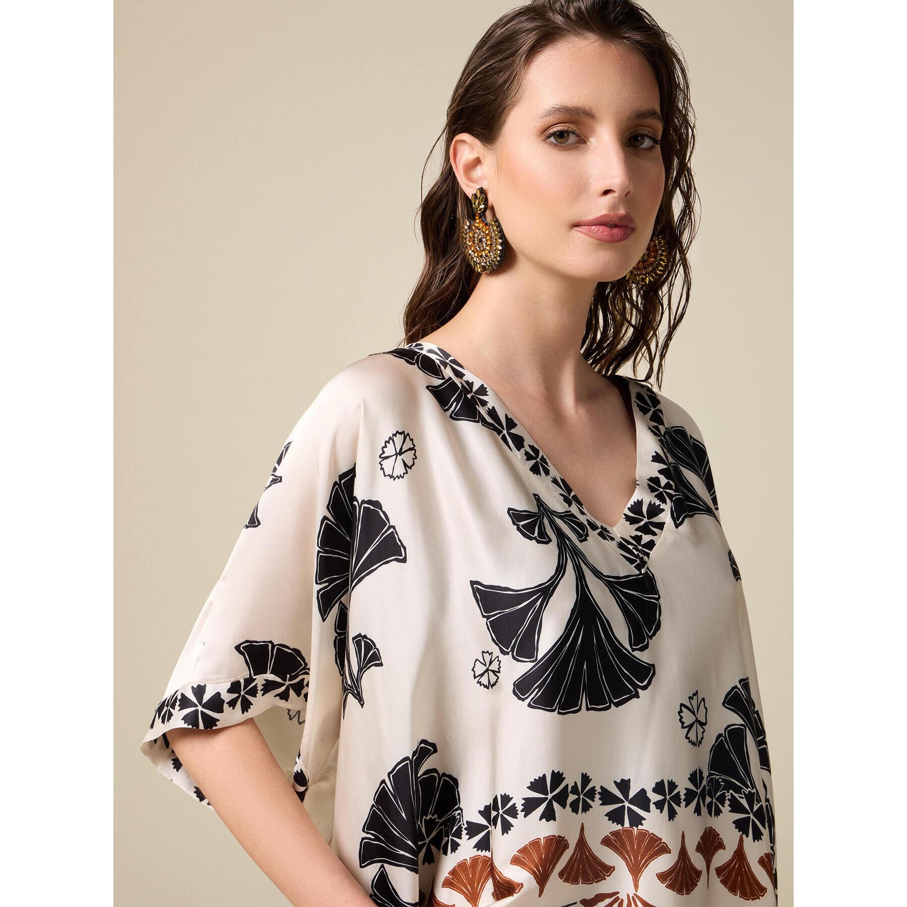 Oltre - Blusa kimono de raso estampada - Blanco