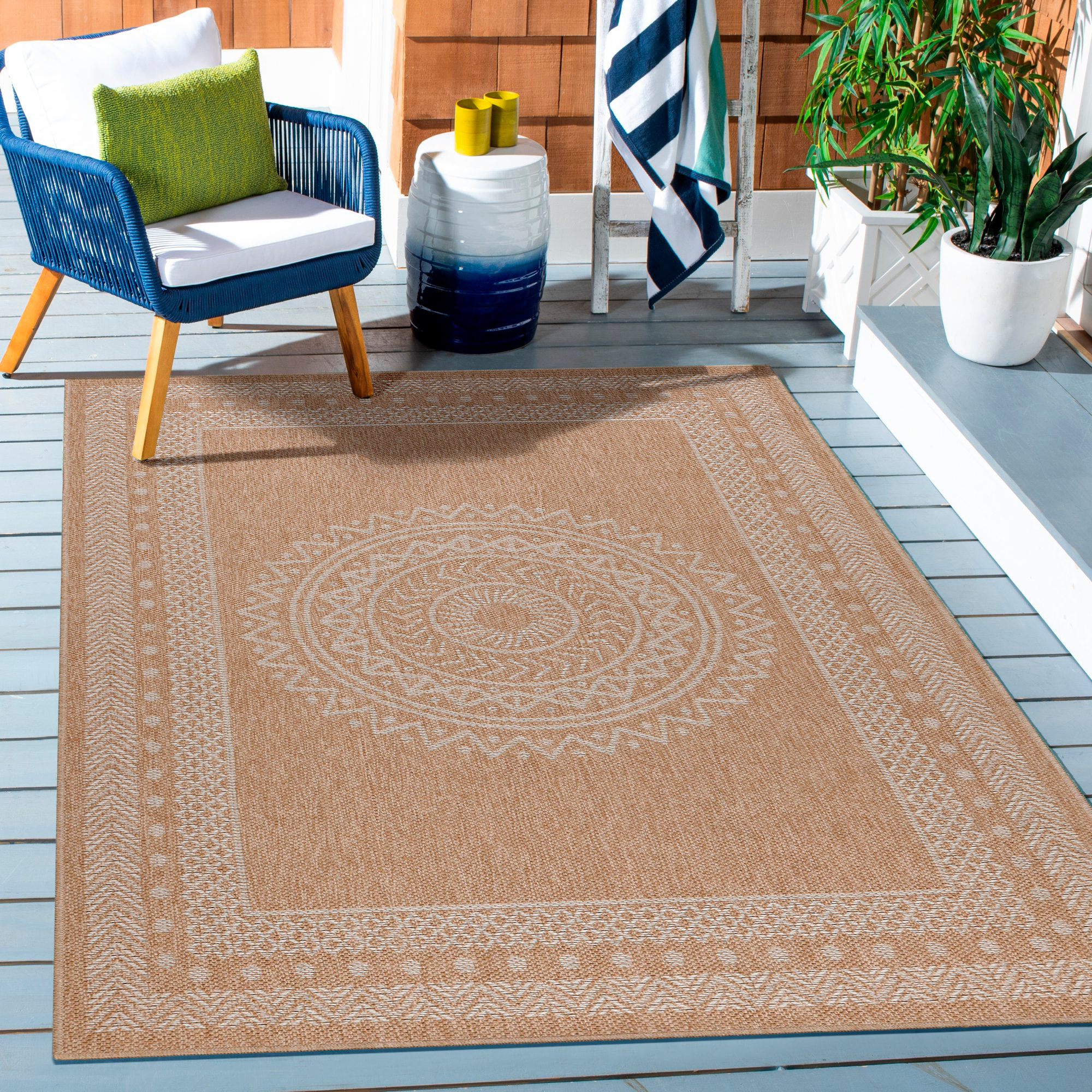 DHAKA - Tapis intérieur/extérieur aspect jute motif mandala beige