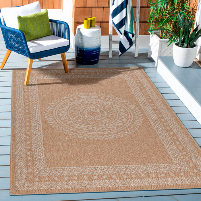 DHAKA - Tapis intérieur/extérieur aspect jute motif mandala beige
