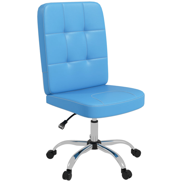 Silla de Oficina sin Brazos Silla de Escritorio Giratorio de Piel Sintética con Altura Ajustable Estilo Moderno Carga 120 kg 45x59x90-100 cm Azul