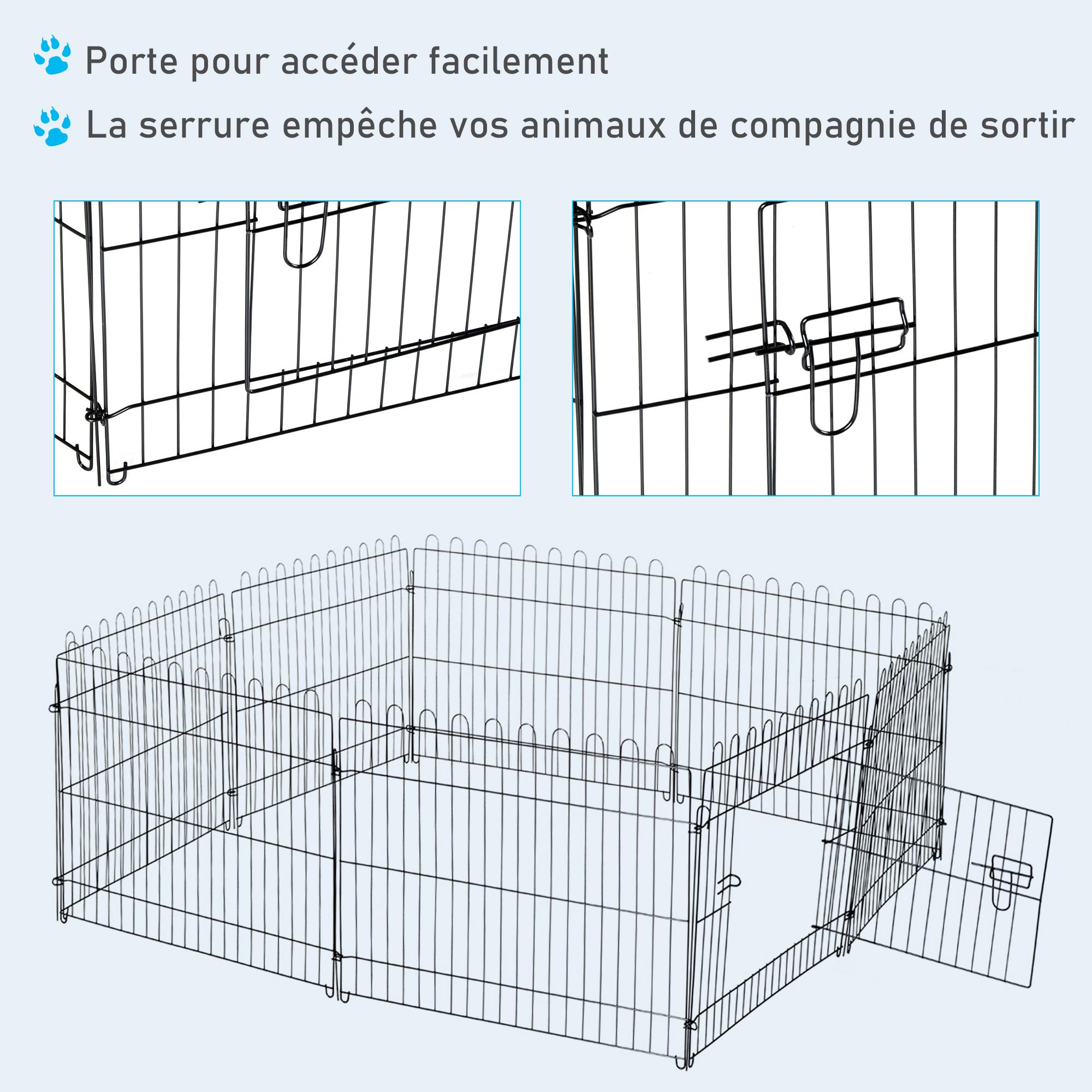 PawHut Parc enclos pour chiens chiots animaux domestiques diamètre 158 cm 8 panneaux 71L x 61H cm noir