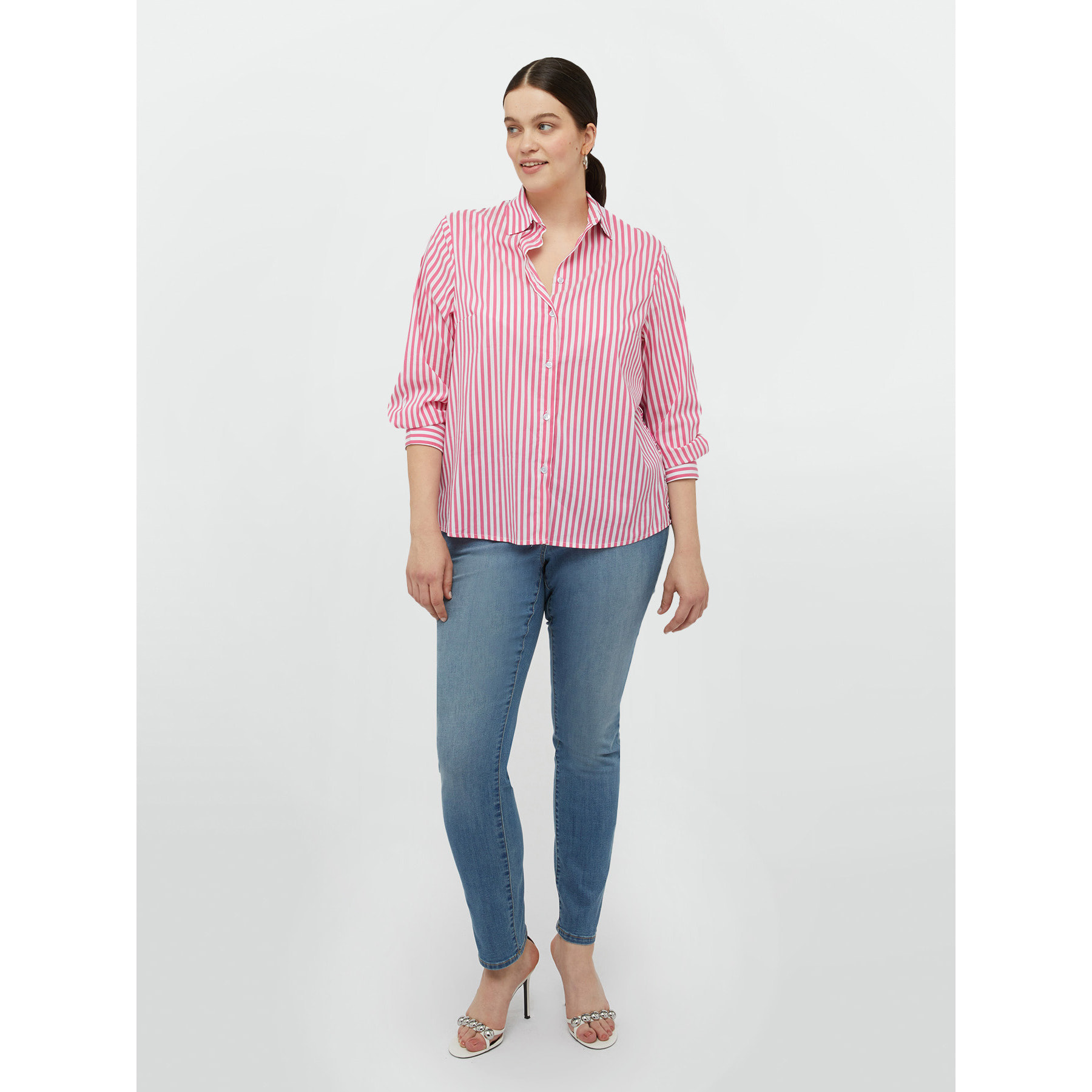 Fiorella Rubino - Camicia rigata con dietro a fiori - Fucsia