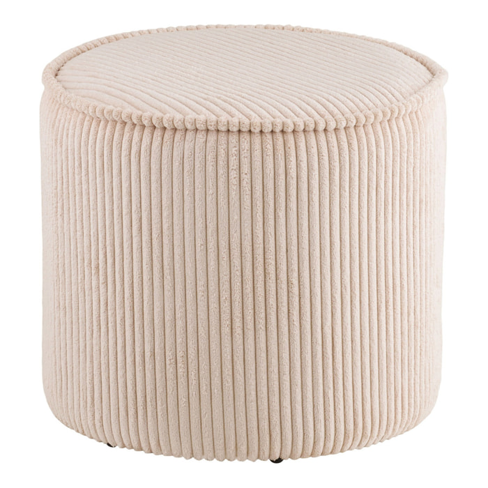 Pouf Taupo in velluto a coste beige ø40×35 cm