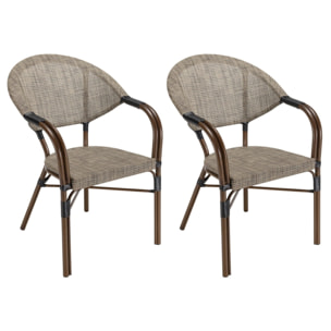 VIANNEY - Lot de 2 chaises de jardin bistrot en acier textilène taupe