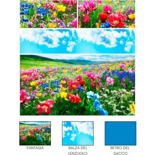 Completo Lenzuola PRATO-FIORITO 100% Cotone e Made in Italy con stampa digitale HD