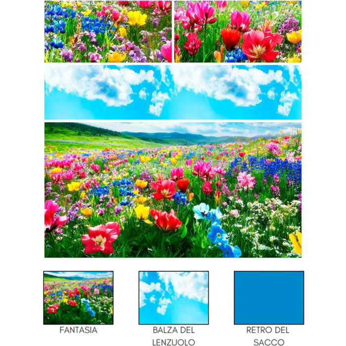 Completo Lenzuola PRATO-FIORITO 100% Cotone e Made in Italy con stampa digitale HD