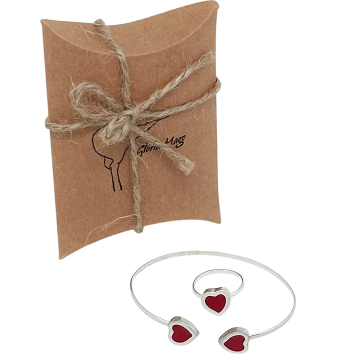 Conjunto Colors Corazón Pulsera y anillo plata 10µ Rojo