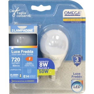 OMEGA Set 6 Pezzi Sfera LED P45 8W 6500K E14