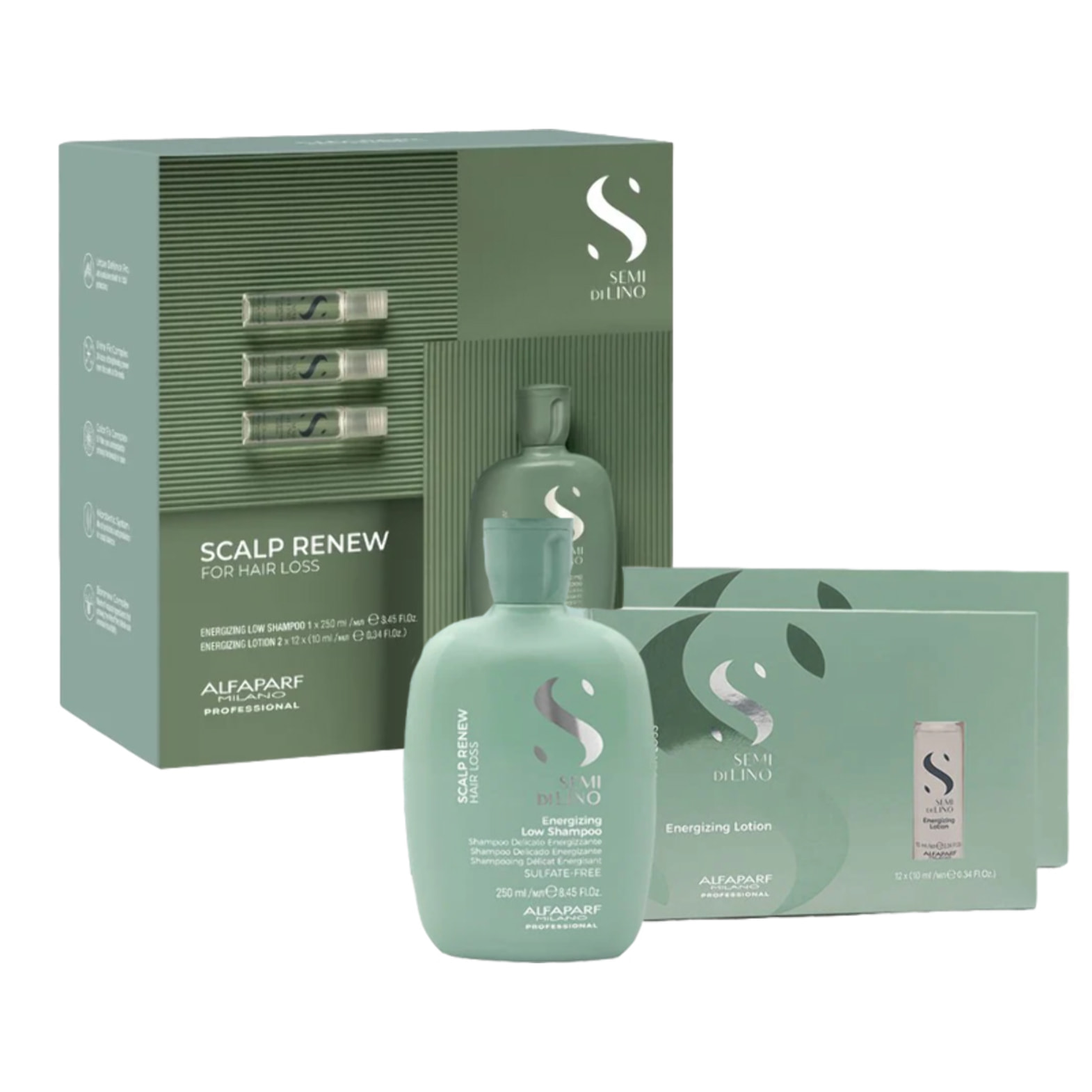 ALFAPARF MILANO Set Semi Di Lino Scalp Renew Energizing Shampoo 250ml + Lotion 24x10ml