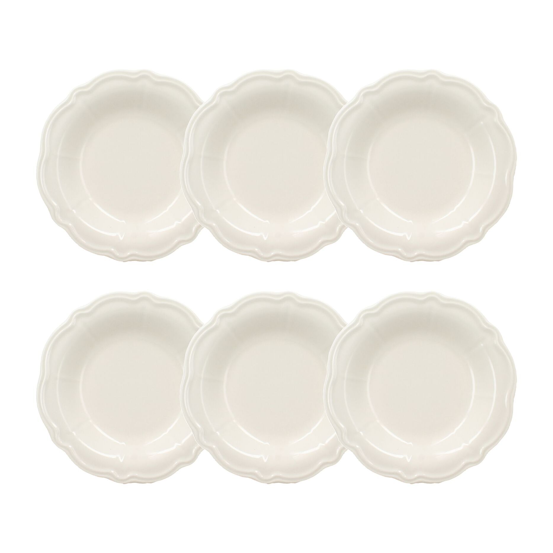 Lot de 6 assiettes creuses en grès blanc 22cm CHARLOTTE