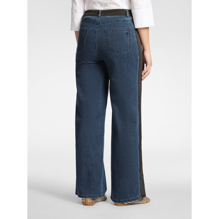 Elena Mirò - Jeans wide leg con profili laterali, "Wanda" - Blu
