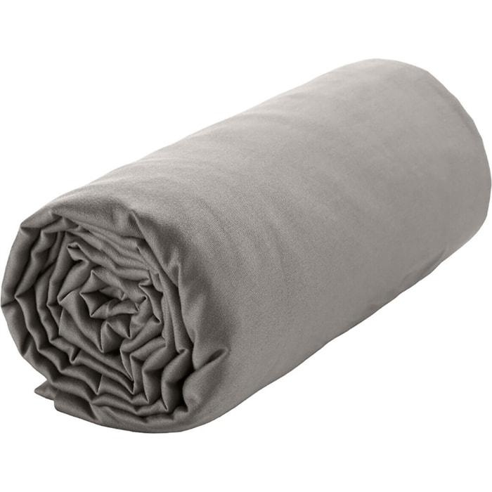 Drap Housse - Bonnet:30cm 100% Satin De Coton lavé 105 Fils Gris Clair