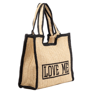 Bergamasco Bolso shopper Mujer. Fabricado en paja trenzada diseño "Love Me".