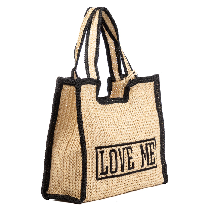 Bergamasco Bolso shopper Mujer. Fabricado en paja trenzada diseño "Love Me".