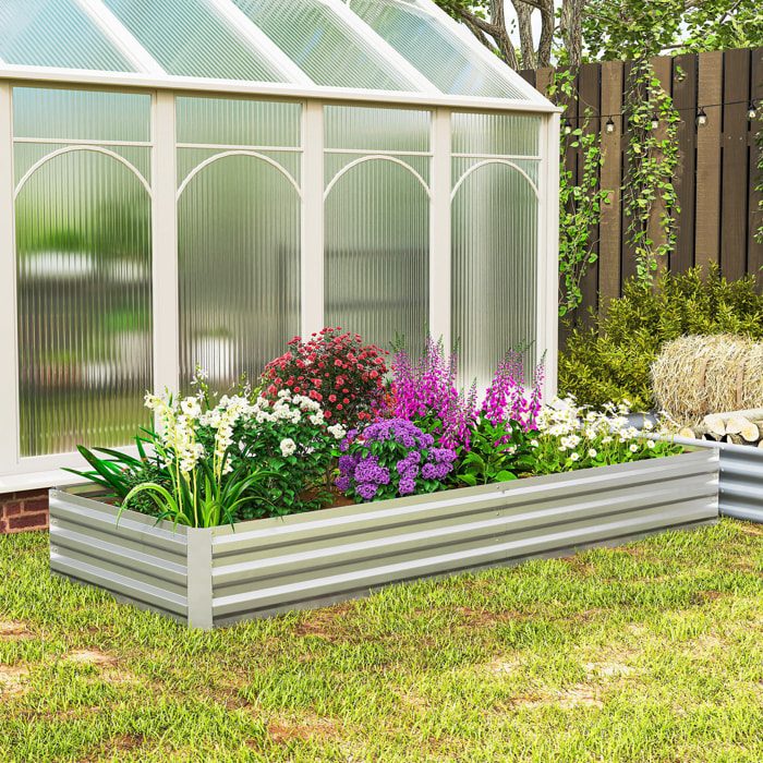 Carré potager de jardin dim. 241L x 90l x 30H cm tôle d'acier ondulée argentée