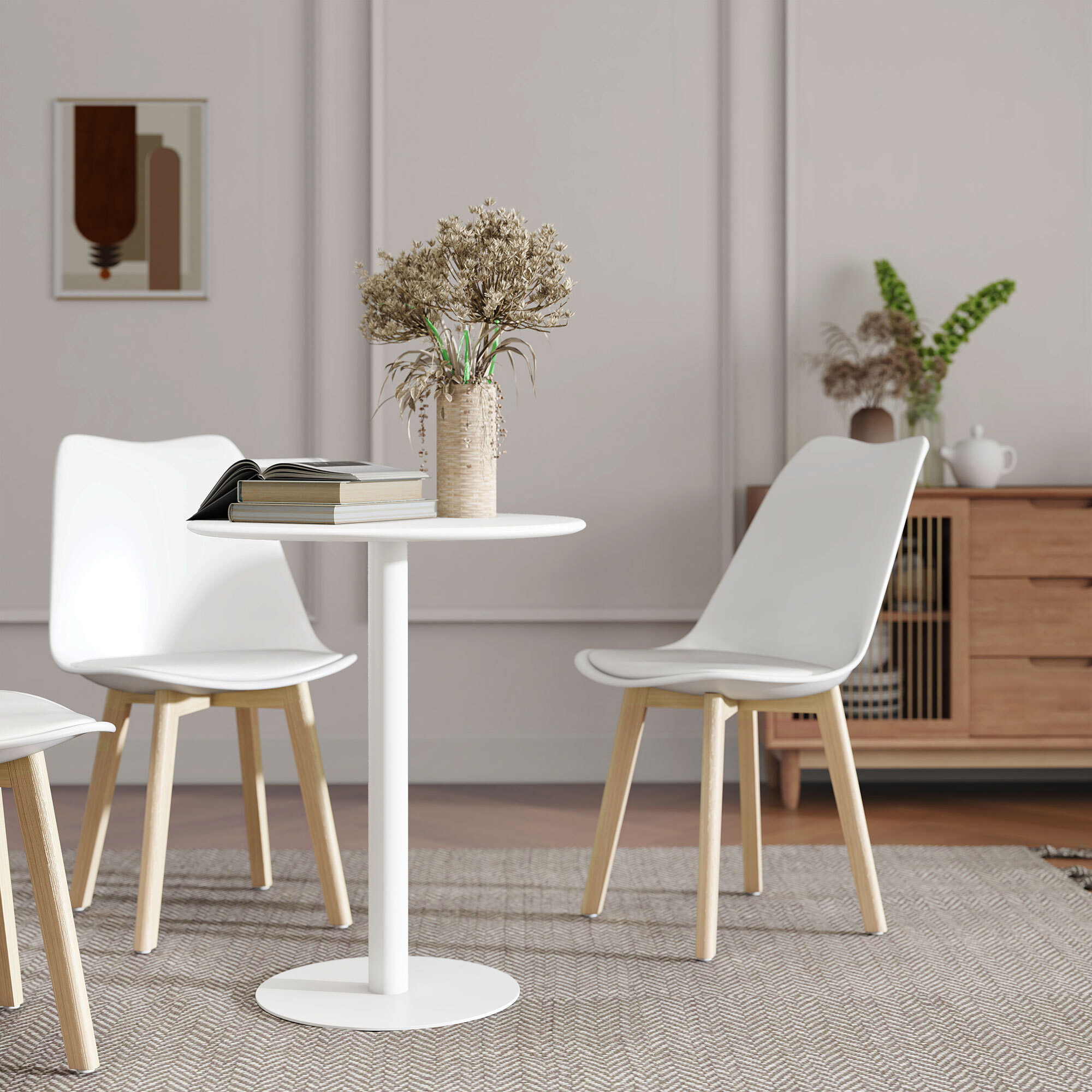 Mesa de Comedor Redonda para 2 Personas Mesa de Cocina de Acero para Interior y Exterior Ø60x72 cm Blanco