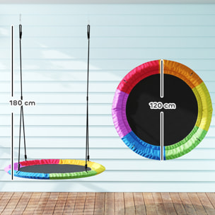Columpio Nido Infantil, Ø120 cm, Altura Ajustable, Columpio Redondo para Bebés para Árbol, Carga 300 kg, para Interior y Exterior, para 4 Niños de 3 a 8 Años, Multicolor