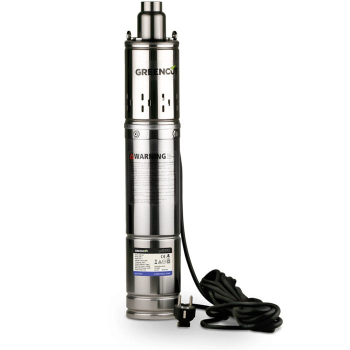 Bomba sumergible de 550 W con caudal máximo de 30 L/min y altura de bombeo hasta 50 m, ideal para aguas claras y pozos - GREENCUT BAS550C