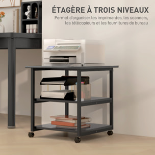 Support d'imprimante desserte de rangement 3 niveaux plateau 2 étagères acier panneaux noir