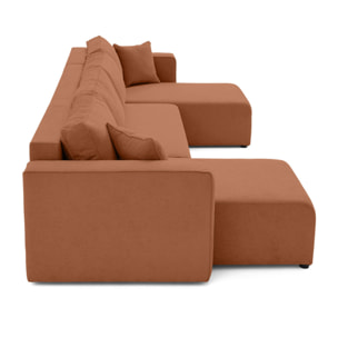 Topaze - canapé panoramique - 7 places - convertible avec coffre - en tissu - Terracotta