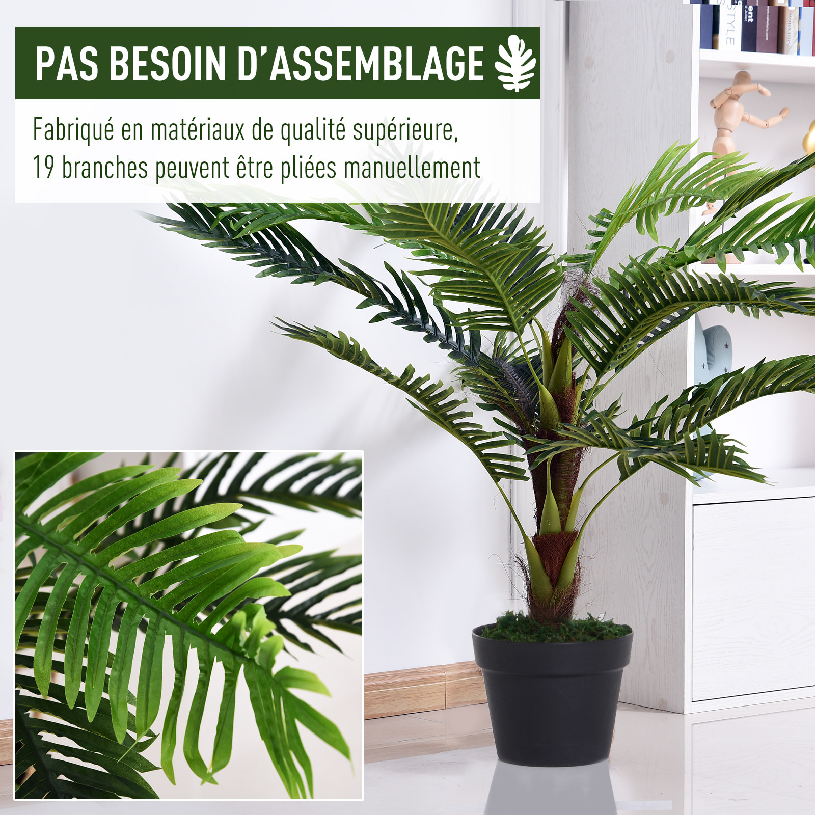 Outsunny Palmier artificiel hauteur 123 cm arbre artificiel décoration plastique fil de fer pot inclus vert