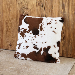 Coussin garni à motif peau de vache et dos en velours - Marron Foncé
